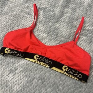 ETHIKA Bralette Women's M Red Bra Spaghetti Strap‎ Razor Back Cotton
